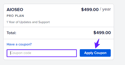 AIOSEO- Enter Coupon Code